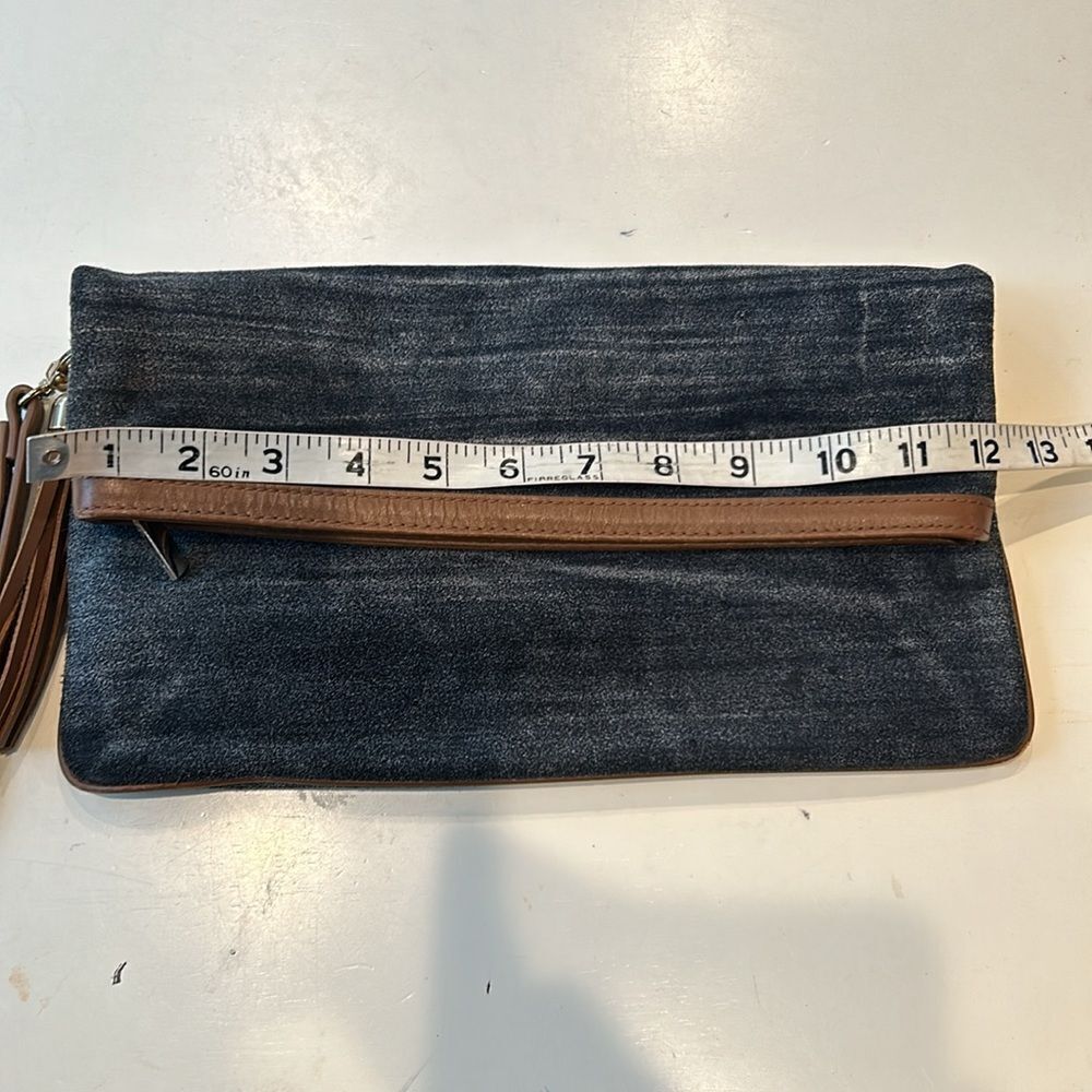 White House black market blue suede leather clutch with fringe add-on. Gorgeous. - Picture 5 of 7